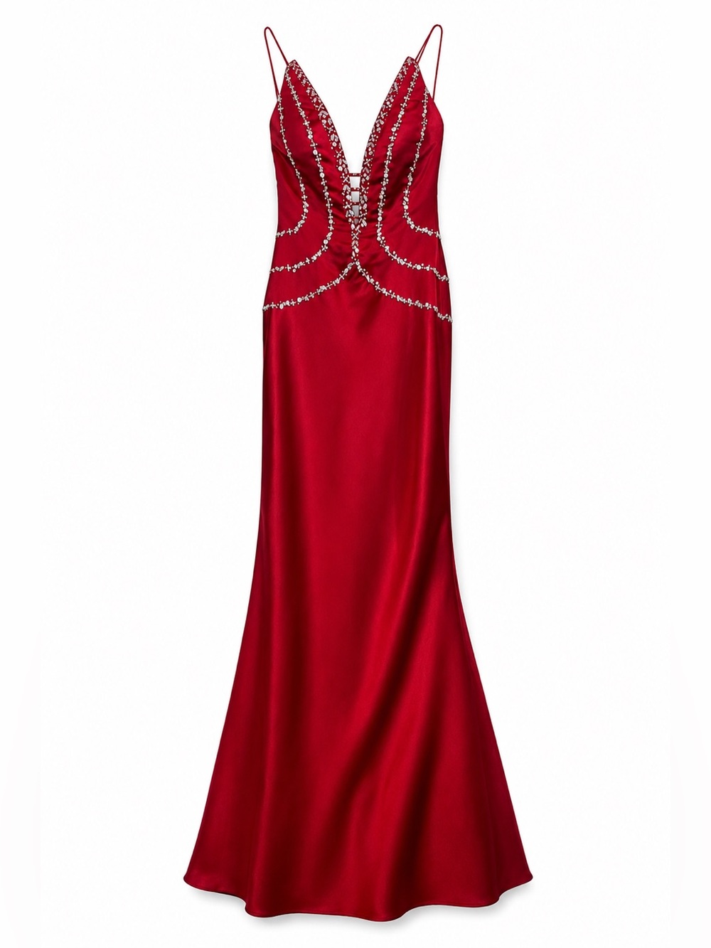 Maggie Sottero Red and Silver Embellished Prom Gown